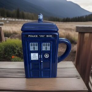 Doctor Who Tardis Coffee Mug, Lid Blue Police Public Call Box Zeon 2012 DR87 (I)
